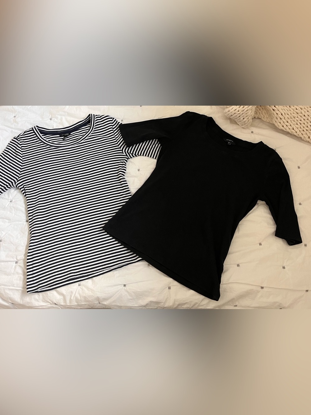 Banana Republic Black Tee & Navy-White Stripe Short Sleeve Tops (2 for 1)